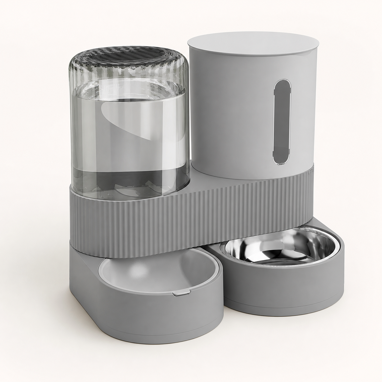 Gravity Cat Feeder & Water Dispenser Set — gray three-quarter product view