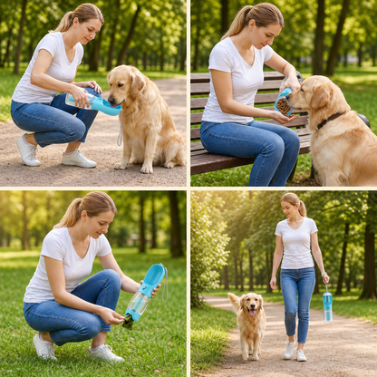 Dog walk routine with the portable bottle