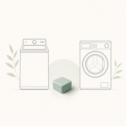 Cleaner tablet shown with top-load and front-load washing machines