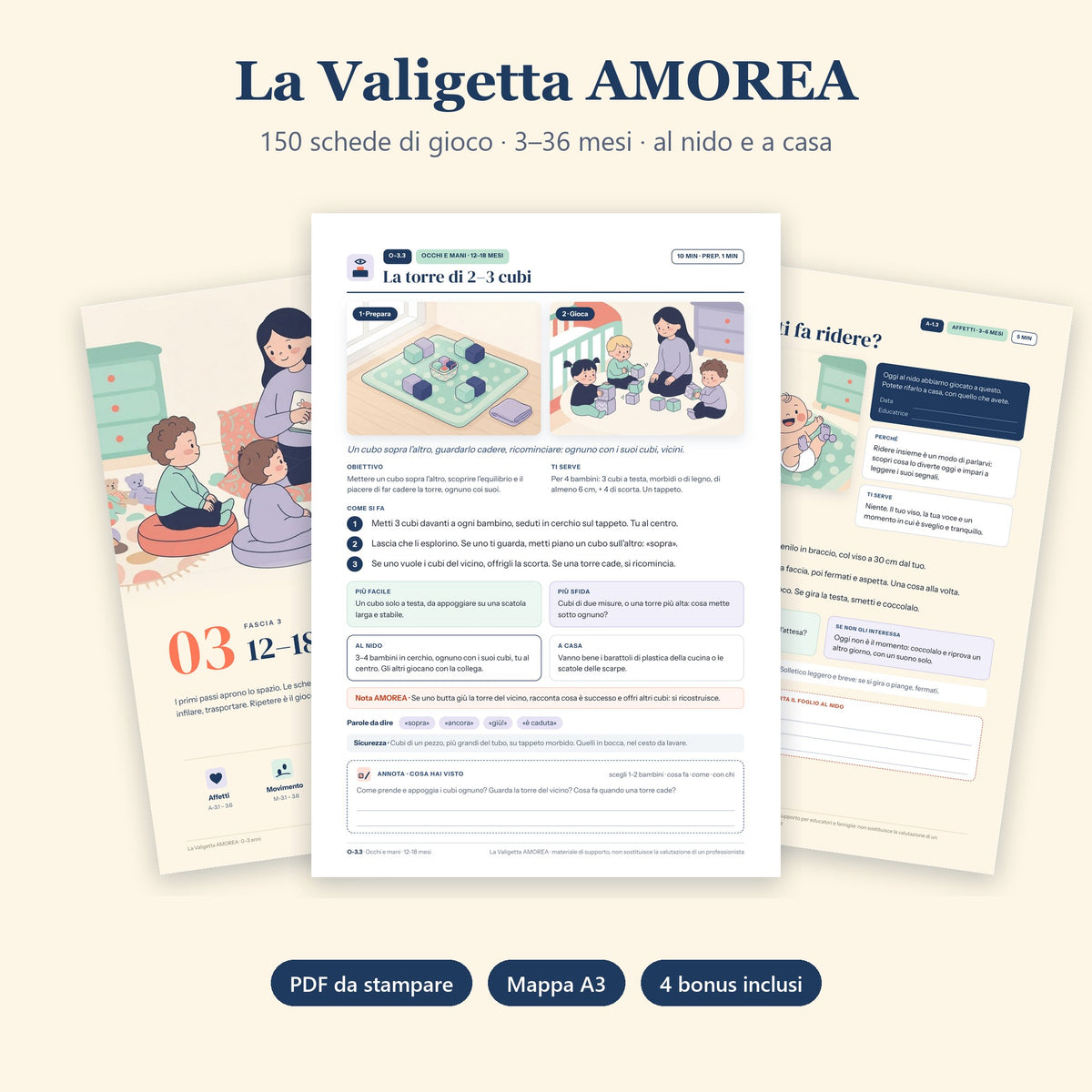 La Valigetta AMOREA: 150 schede di gioco da 3 a 36 mesi, PDF da stampare
