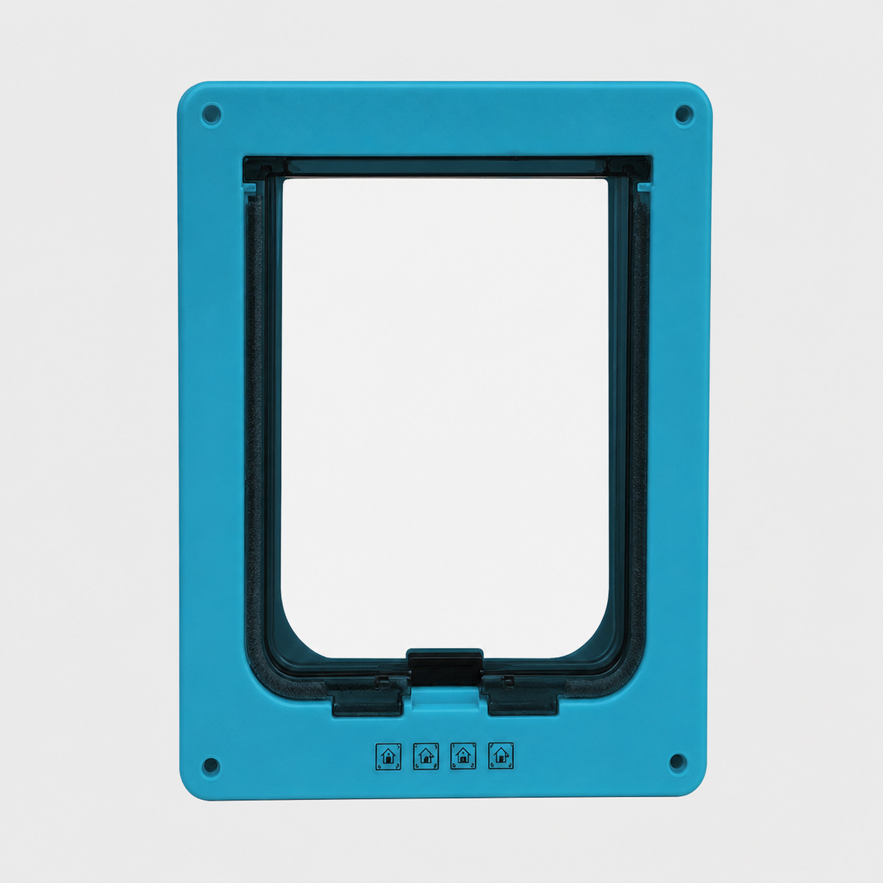 Front view of the blue small 4-way lockable cat door flap