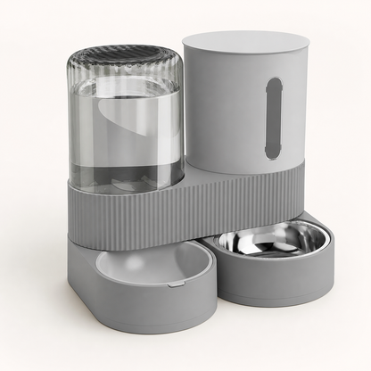 Gravity Cat Feeder & Water Dispenser Set — gray three-quarter product view