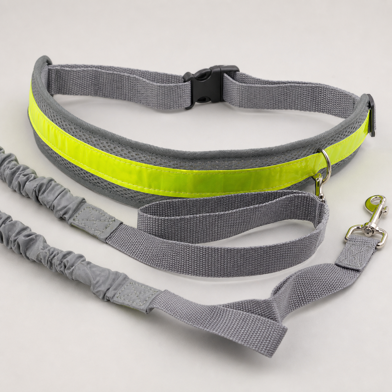 Hands-Free Dog Leash for Walking & Running — gray belt and leash hardware detail