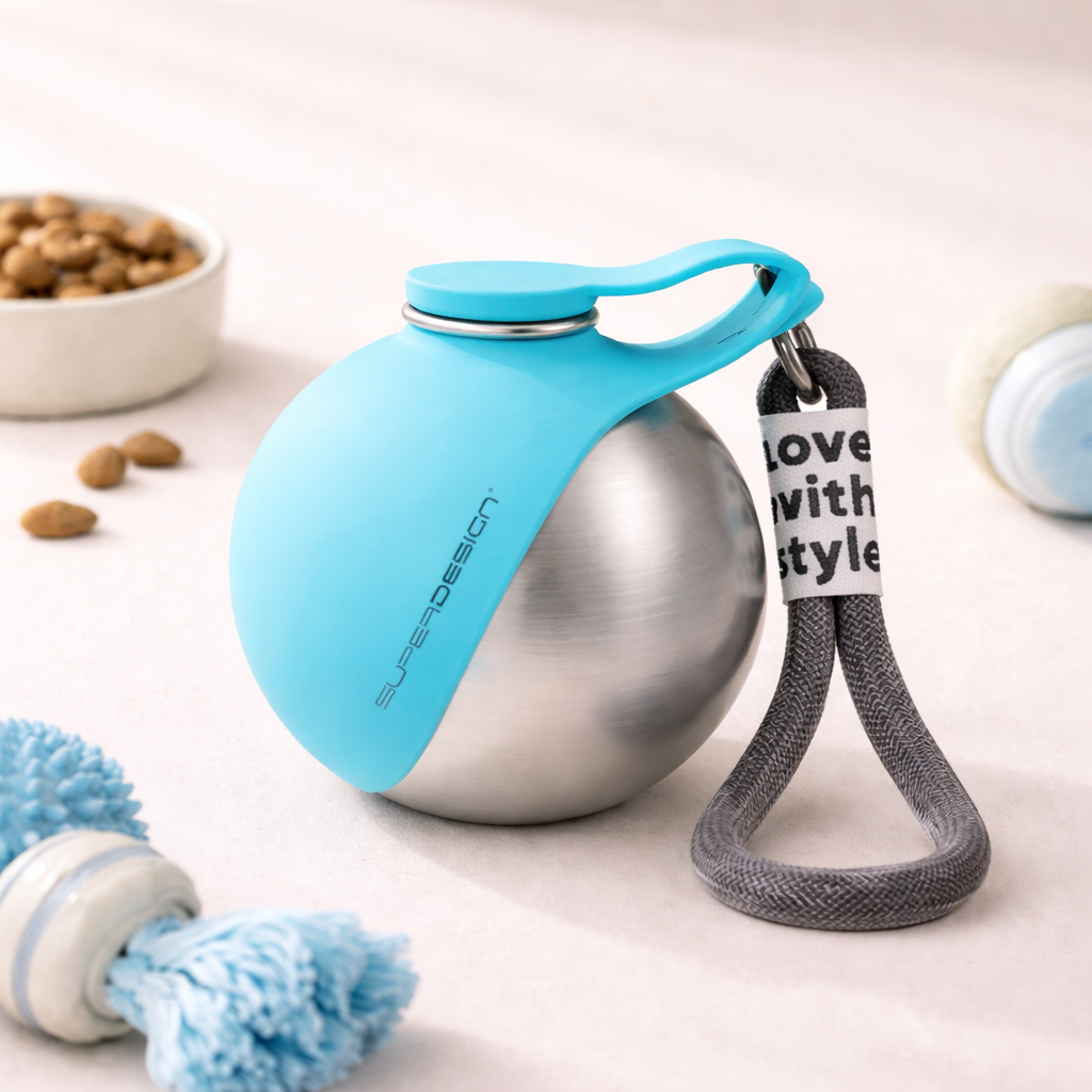 Blue stainless-steel dog travel bottle