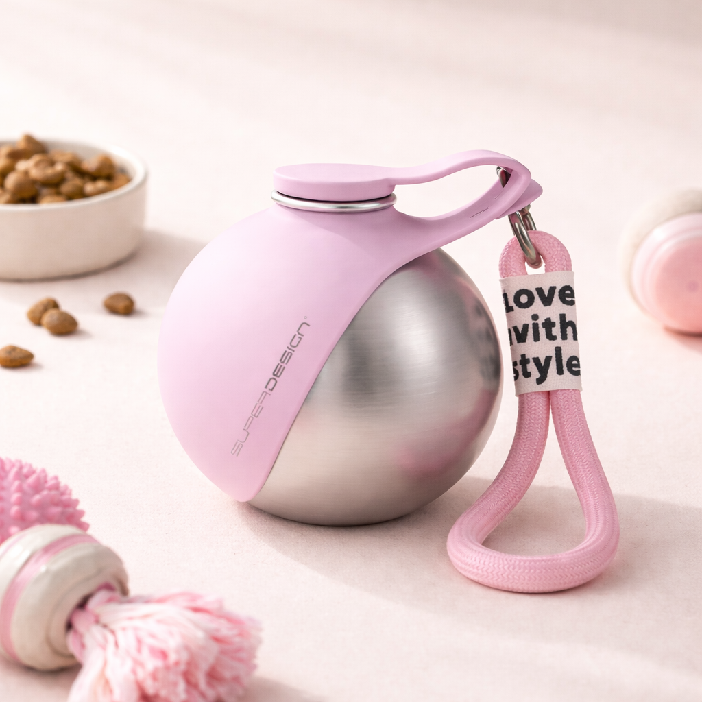 Pink stainless-steel dog travel bottle