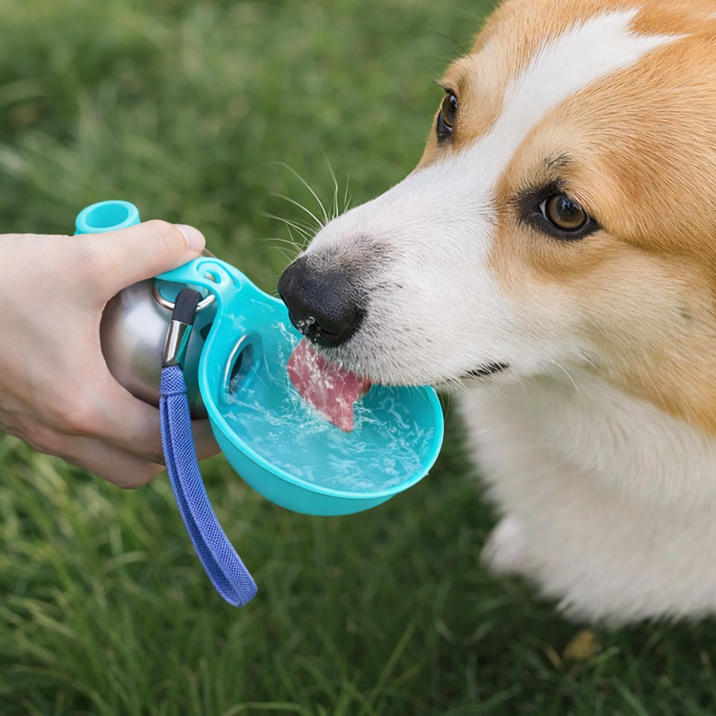 Integrated drinking bowl on the travel bottle